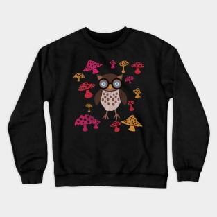 Owl Student and Mushrooms Cutout Design Crewneck Sweatshirt